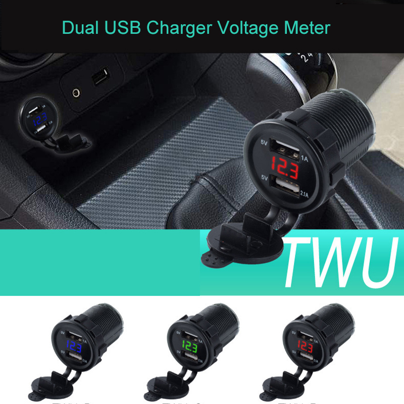 Dual USB Motorcycle Cigarette Lighter Car Cigarette Lighter Charger Socket Charger LED Digital Voltmeter Meter Monitor 3 Colors