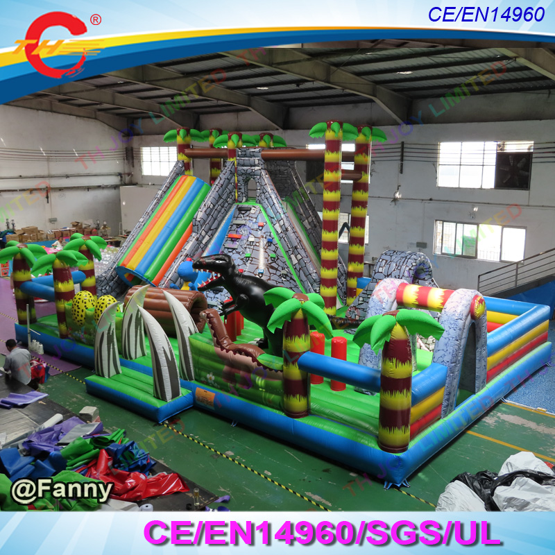 new design 12x8m inflatable dinosaur park fun city kids party inflatable bouncer house bouncing castle with slide