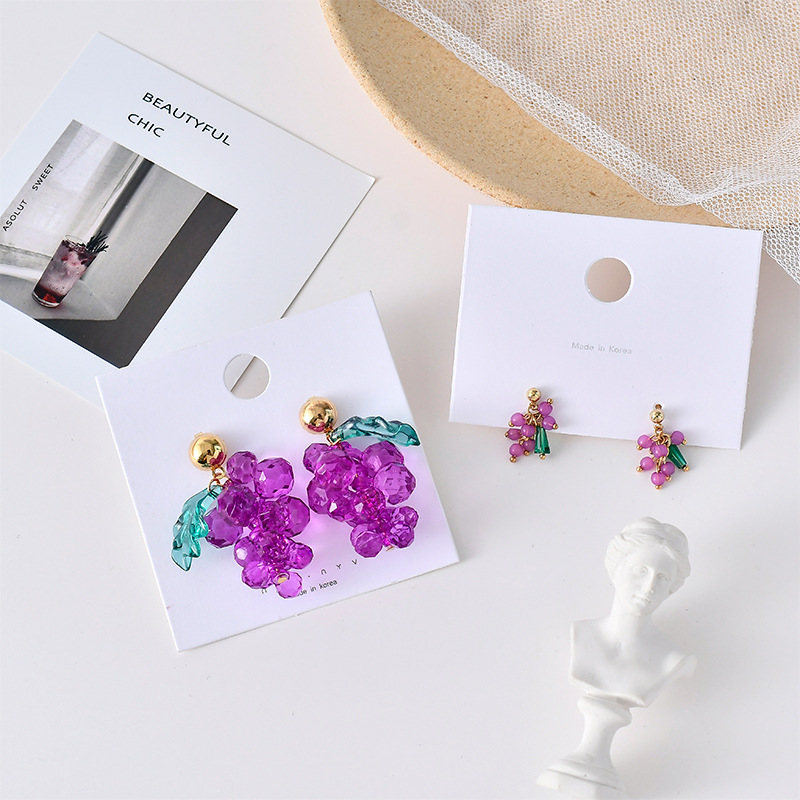 Korean Simple Small Fresh Transparent Acrylic Beaded Grape Dangle Earrings Personality Fashion Women Girl Jewelry Accessories