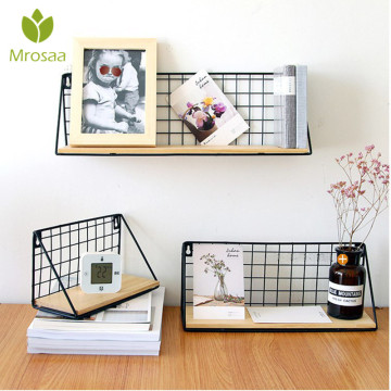 Creative Wooden Iron Wall Shelf Wall Mounted Storage Rack Organization Bedroom Kitchen Home Kid Room DIY Wall Decoration Holder