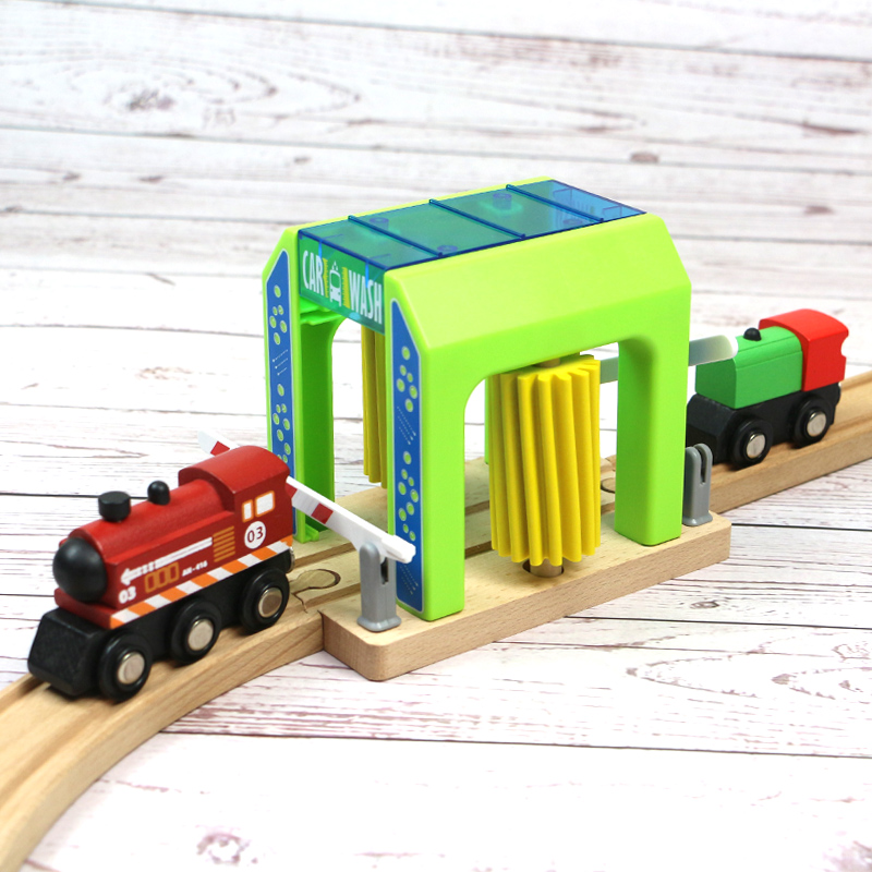 New Toy Car Wash Rail Car Set Train Track Toy Building Block Truck Set Child Wooden Toys Compatible Track Kids Puzzle Toy Car