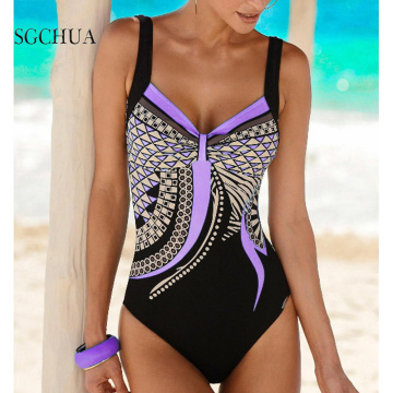 SGCHUA New Sport One Piece Swimsuit Women Plus Size XXL Backless Swimwear 2020 Print Shape Slim Bathing Suit Summer Sea Bodysuit