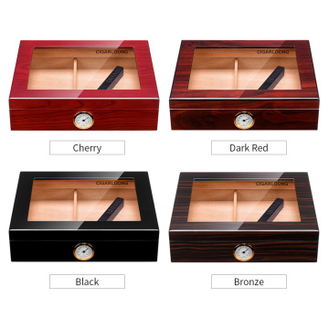 Free ship Portable Cigar Box with Glass Top Wholesale Cigar Humidor with Cedar Wood CA-0121