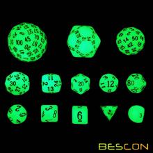 Bescon Super Glowing in Dark Complete Polyhedral RPG Dice Set 13pcs D3-D100, Luminous 100 Sides Dice set