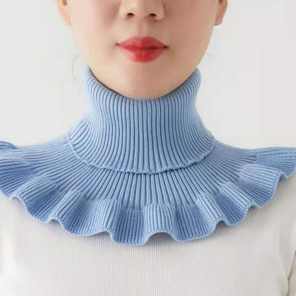 High Elasticity Neck Protector Warm Pure Color Knitted Wool Ruffled Hedging Elastic Unisex Autumn Winter Riding Windproof B50