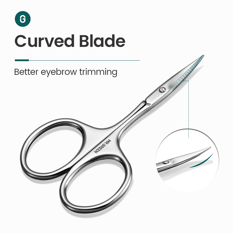 MR.GREEN Eyebrow Scissors Curved Blade Professional Stainless Steel Manicure Precision Trimmer Eyebrow Eyelash Hair Remover Tool