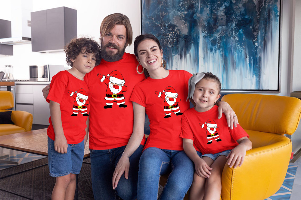 1pcs Merry Christmas T-shirt Funny Family Matching Tshirt Dabbing Santa Mommy Daddy Baby Short Sleeve Red T Shirt Clothes