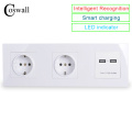 COSWALL Wall PC Panel Double Socket 16A EU Electrical Outlet Dual USB Smart Charging Port 5V 2A Output