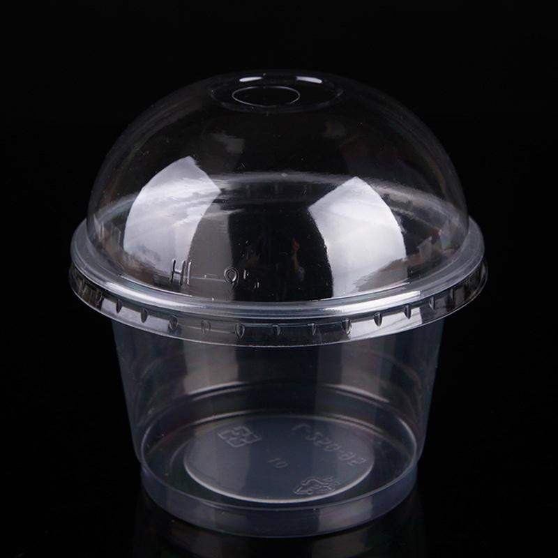 25pcs 250ml Disposable Salad Cup Transparent Plastic Dessert Bowl Container with Lid for Bar Cafe Home (Dome Lid with Hole)