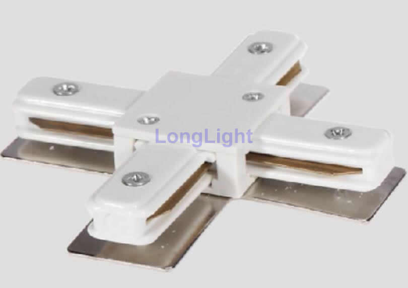 "+" shape rail connector,LED track light rail connectors,Two-wires fixture,Commercial track lighting fixtures,White,Black,Silver