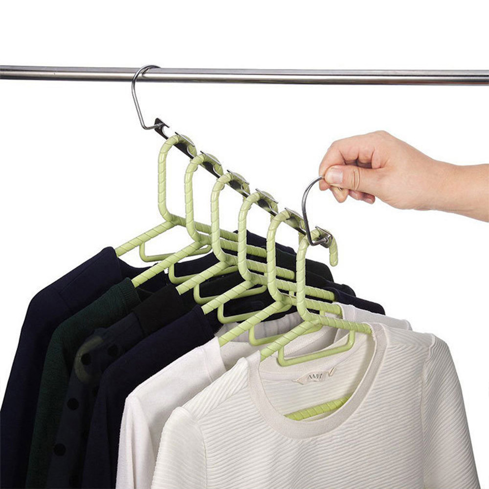 6 Slots Magic Clothes hanger Holders Folding Shirts Coat Save Space stainless steel Hangers with Hook for Closet Organizer