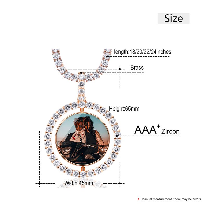 VIP CZP0253-1 Custom Make Photos Rotating Double-sided Medallions Pendant Necklace AAA Cubic Zircon For Men's Hip Hop Jewelry