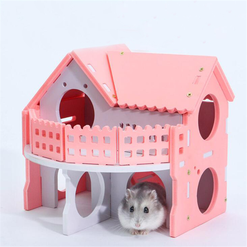 Cute Small Animal Cages Rabbit Hamster House Single-Double layer Skateboard Spinning Wheel Hamster Gerbil Mouse Pet Cage House