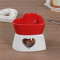 Red Heart shape fine porcelain chocolate fondue set, red romantic cheese melting fondue