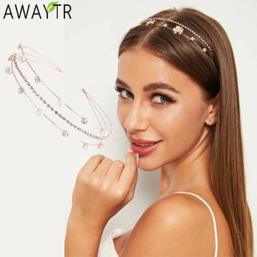 AWAYTR Hair Hoops Fashion Bezel Head Hoop Women Headband Korean Double Row 3 Drainage Hairband Pearl Hair Accessories Tiaras