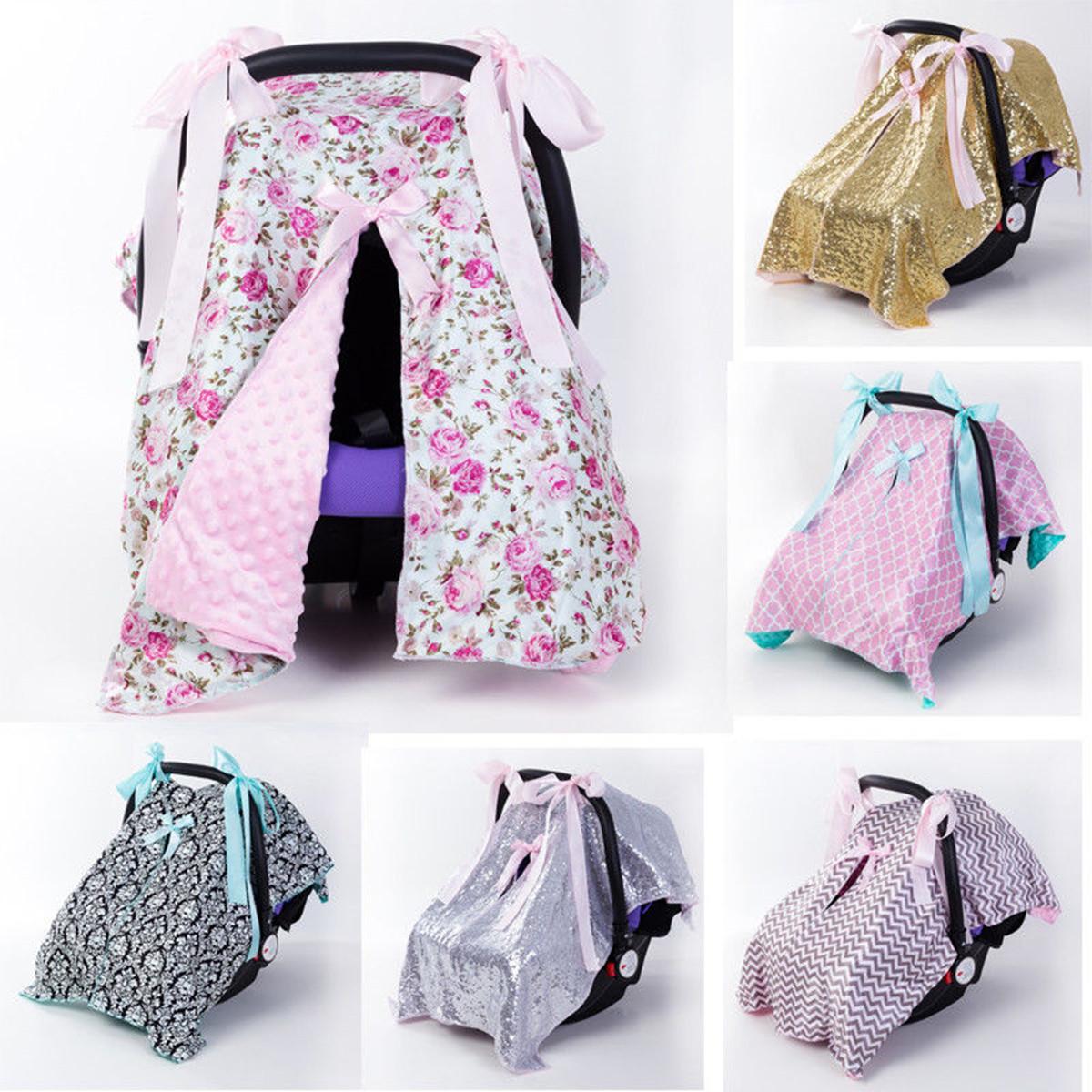 NEW Baby Car Seat Blanket Cover Fashion Bow Newborn Baby Girls Soft Safety Car Seat Canopy Nursing Cover Multi-use Blanket Cover