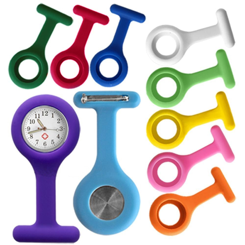 Shellhard 1Pc Silicone Nurse Watch Fashion Luminous Hand Medical Brooch Pocket Watch With 10Pcs Random Color Silicone Covers