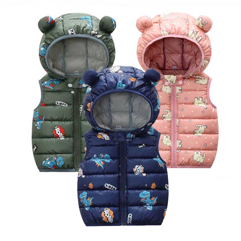 Children Warm Vest Boys Autumn Winter Hooded Girls Thick Waistcoat Toddler Baby Casual Jacket Kids Cartoon Sleeveless Outerwear