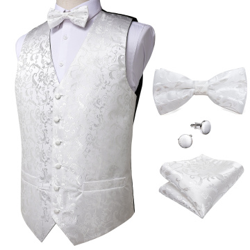 Mens Vest Dress Waistcoat Vest For Men Formal Blazer Gilet Homme Formal Wedding Men Suit Vest Bowtie Pocket Square Set DiBanGu