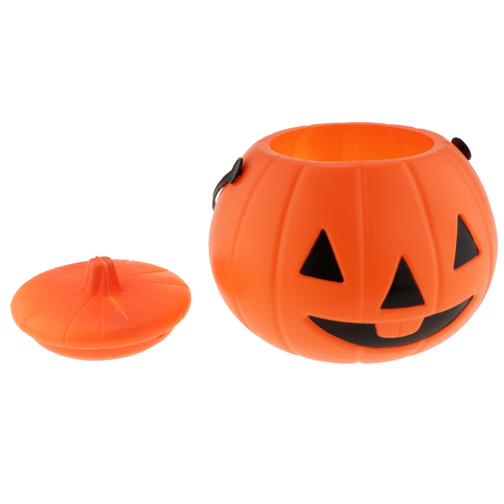 Halloween Pumpkin Bucket Candy Holder Jar With Handle Trick Or Treat Supply