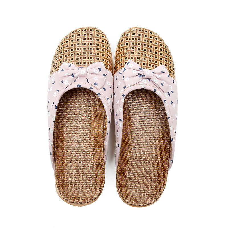Suihyung Summer Home Slippers For Women Linen Weaving Floral Flowers Casual Slides Flip Flops Ladies Flat Sandals Flax Slip On