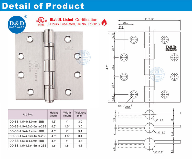 UL Listed Fire Rated 2BB Full Mortise Hinge - Old-Style Finish