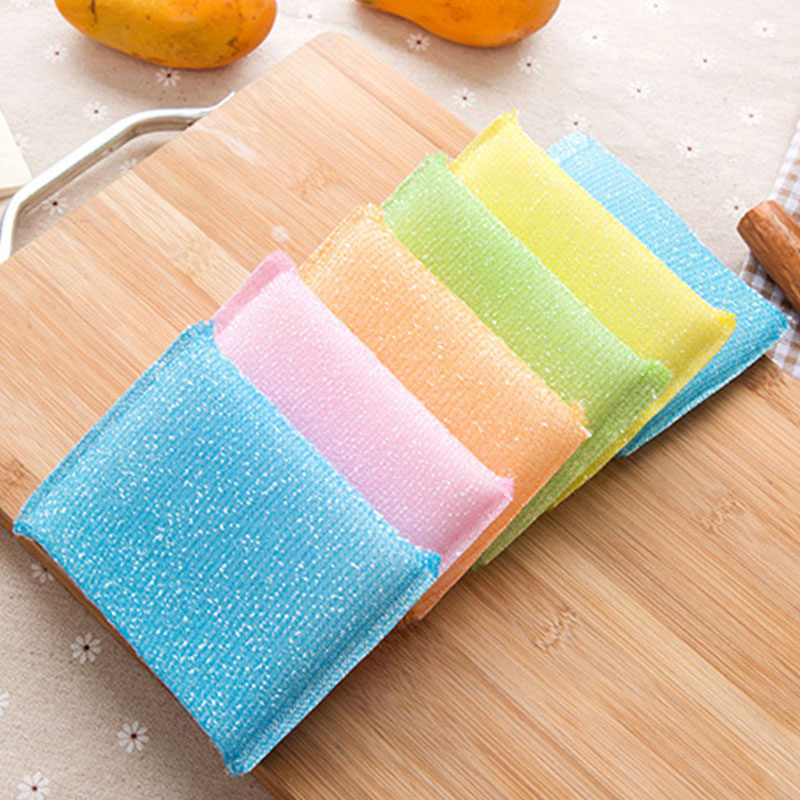 4 Pcs/set Microfiber Antibacterial Kitchen Scouring Pads Double Side Sponges Scourer Non Odor Dish Scrubber Brush