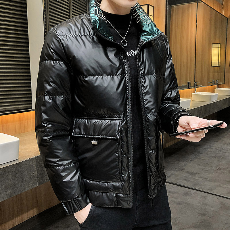 VROKINO Men's winter stand-up collar down jacket Black shiny thick warm white duck down jacket Men's parka