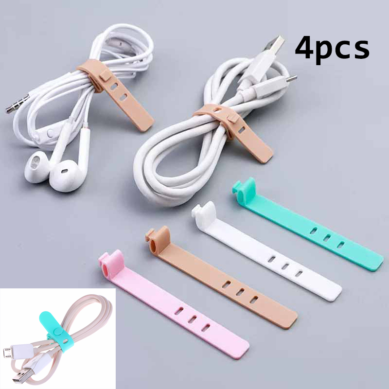 4Pcs Silicone Cable Organizer USB Data Wrap Cord Winder Wire Protector Holder Office Stationary Desk Set Accessories Supplies
