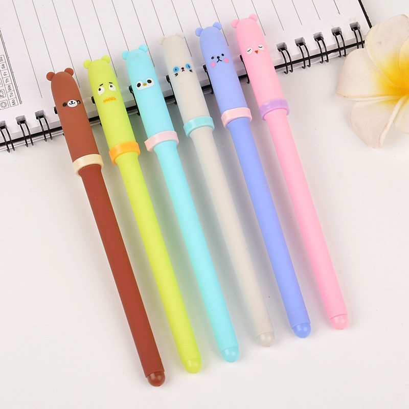 6 pcs/lot Cute Kawaii 0.3mm Plastic Gel Pen Cartoon Bear Canetas Neutral Pens for Writing Kids Gift School Stationery Supplies