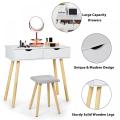 White Wooden Dressing Makeup Table Set with Chair