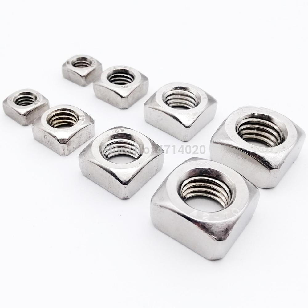 20/100pcs High Quality M3 M4 M5 M6 M8 M10 M12 DIN557 GB39 304 A2 Stainless Steel Metric Threaded Square Nut Foursquare Quadrate