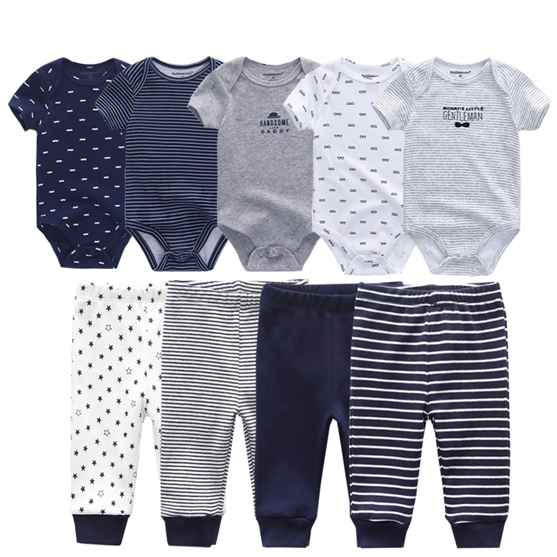 Summer Newborn Short Sleeve 5pcs Bunny Baby bodysuits+4pcs Unisex Baby pants Cotton 0-12M toddler Clothes Set Roupas de bebe