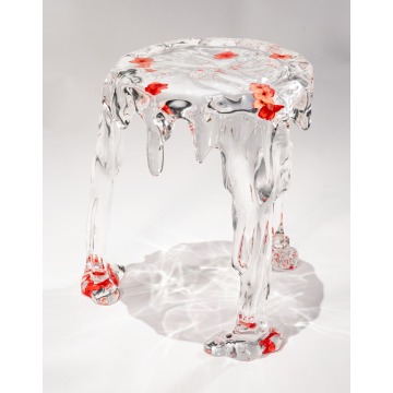 Flowing Water Crystal Side Table with Red Flowers