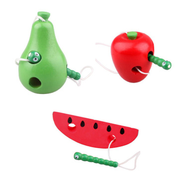 New Kids Educational Toys Fun Wooden Toy Worm Eat Fruit Apple Pear Early Learning Teaching Baby Toy Gift