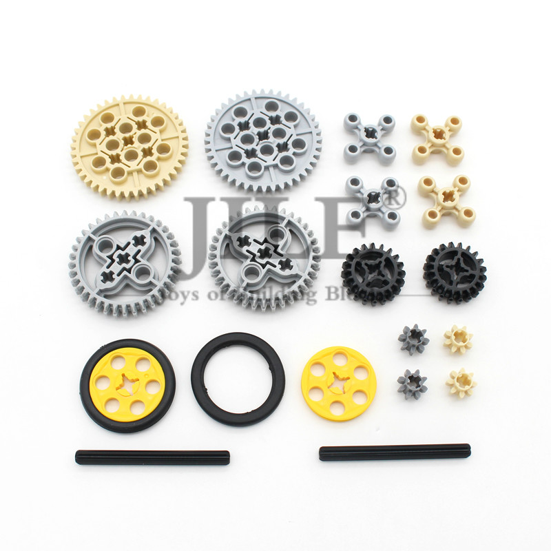 Moc Technic Wheel Gear Parts Set Bulk DIY Building Blocks Bricks Accessories Combination Mechanical with Cross Alxe Science Toys