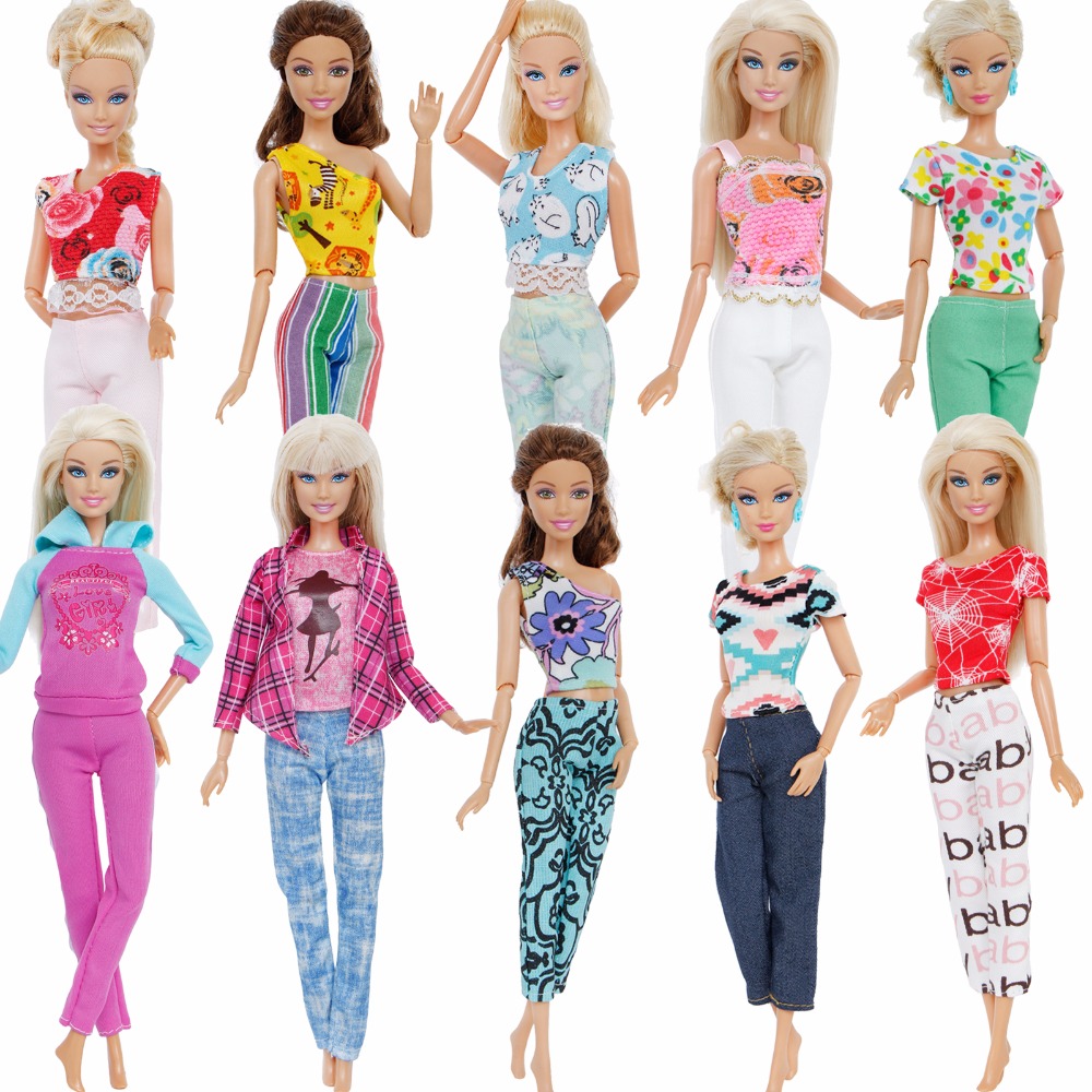 Random 5 Sets Fashion Lady Mini Outfit Daily Wear Blouse Trousers Shorts Pants Skirt Clothes for Barbie Doll Toy