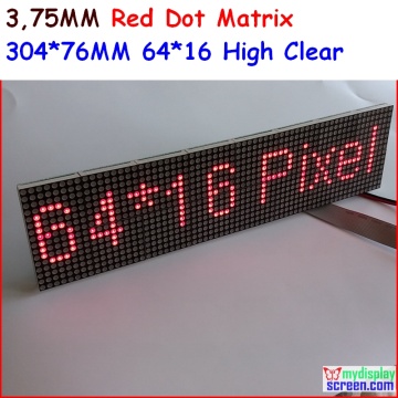 P3.75 dot matrix led module,3.75mm high clear,top1 for text display,304* 76mm,64 * 16 pixel, red monochrom dot matrix panel