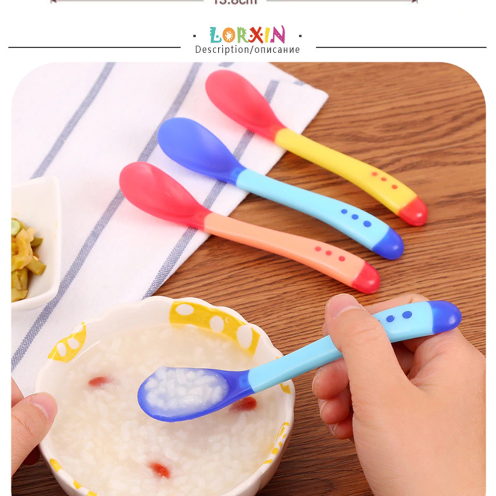 3 Colors Temperature Sensing Spoon for Kids Boys Girls Silicone Spoon Feeding Baby Spoons Toddler Flatware Drop Shipping TSLM1