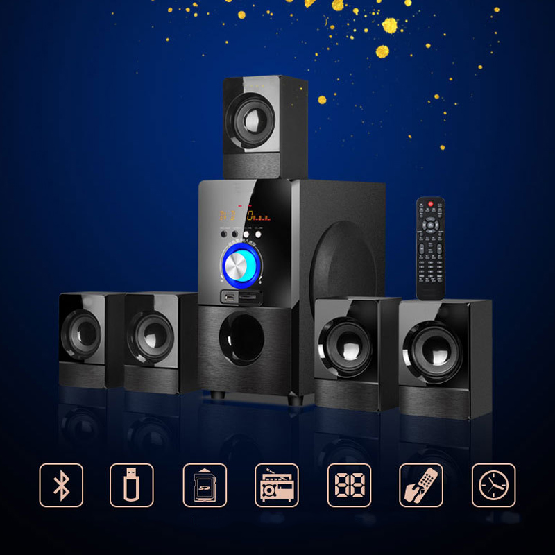 5.1 Channel Home Theater Bluetooth Speaker System Remote Control Touch Subwoofer Wood Speaker Support Bluetooth USB SD FM Radio