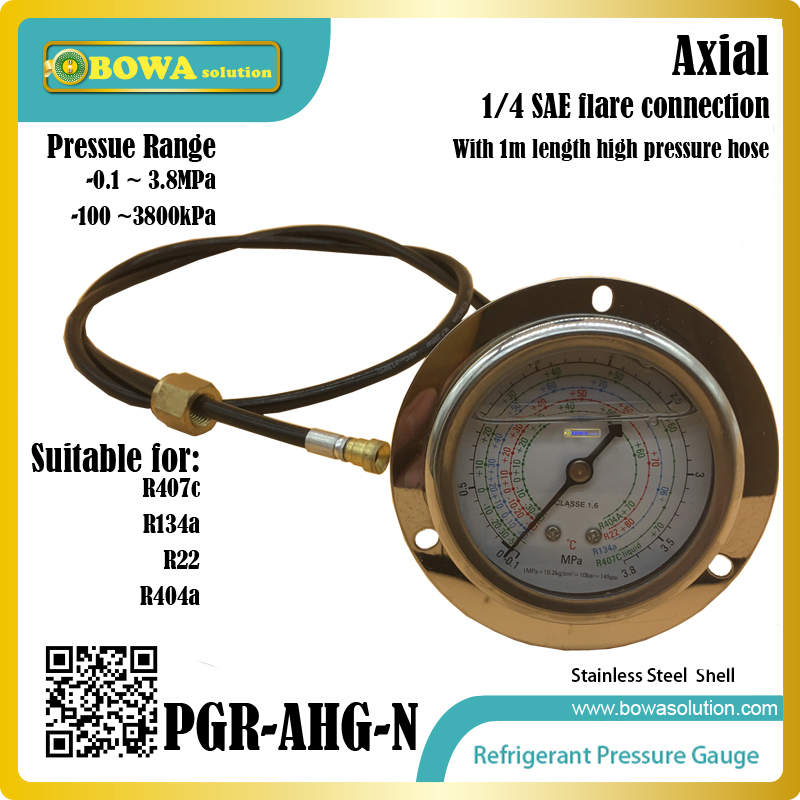 R407c, R22, R134a & R404a high Pressure Gauge with 1m hose is working to monitor the system leakage by pressure maintaining