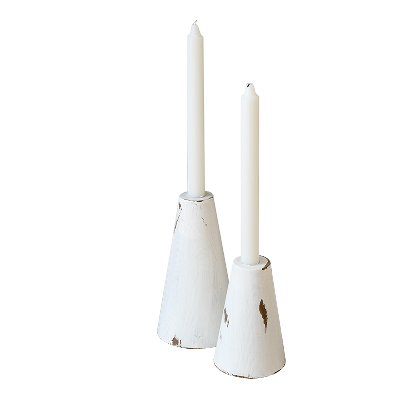 SWEETGO vintage white wood candle holders home decorative dessert table wood craft pillar stick holder not include candles