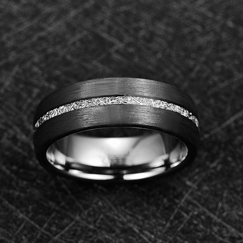 2019 8mm Width Men's Tungsten Carbide Ring Inlaid Carbon Fiber + Imitation Vermiculite Tungsten Steel Ring Wedding Band Ring