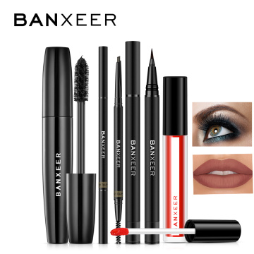 BANXEER New Set Profesional Makeup Set Eyeliner Volume Mascara Liquid Eyeliner Lipstick Lip Gloss for Woman