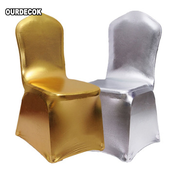 6pcs/lot Bronzing Elastic Chair Cover Gold Silver Spandex Metallic Fabric Wedding Chair Covers Banquet Decoration