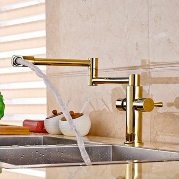 Golden Plate Solid Brass Kitchen Faucet Swivel Spout Vessel Sink Mixer Tap NEW