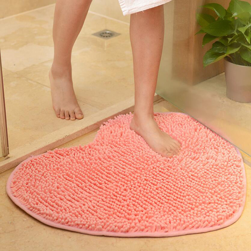 Kitchen Bathroom Carpet Heart Shape Bath Mat Chenille Bathroom Rug Non-Slip Toilet Bath Mat Water Absorption Floor Mat Tapete