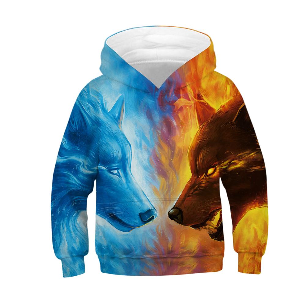 4-12 Years Boys Hooded Sweatshirt Spring 3D Print Tiger And Wolf Hooded Coats For Boys Kids Teens Clothing Children outerwear