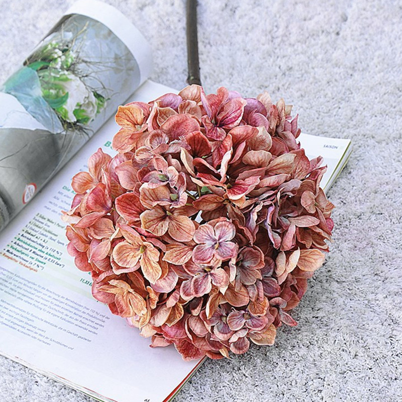 Luxury dried looking large Hydrangea flower short branch fall decoration silk artificial flowers Photo props hotel decor flores