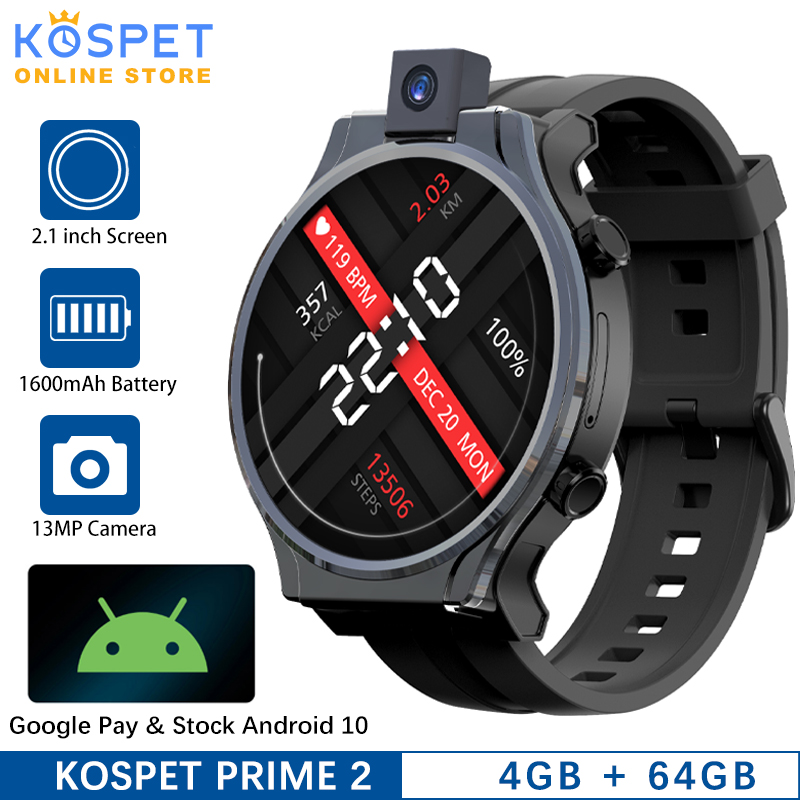 NEW KOSPET PRIME 2 4G Smart Watch Android 10 WIFI Smartwatch 2020 GPS 1600mAh 13MP Camera 2.1" Full Touch Android Watch Phone